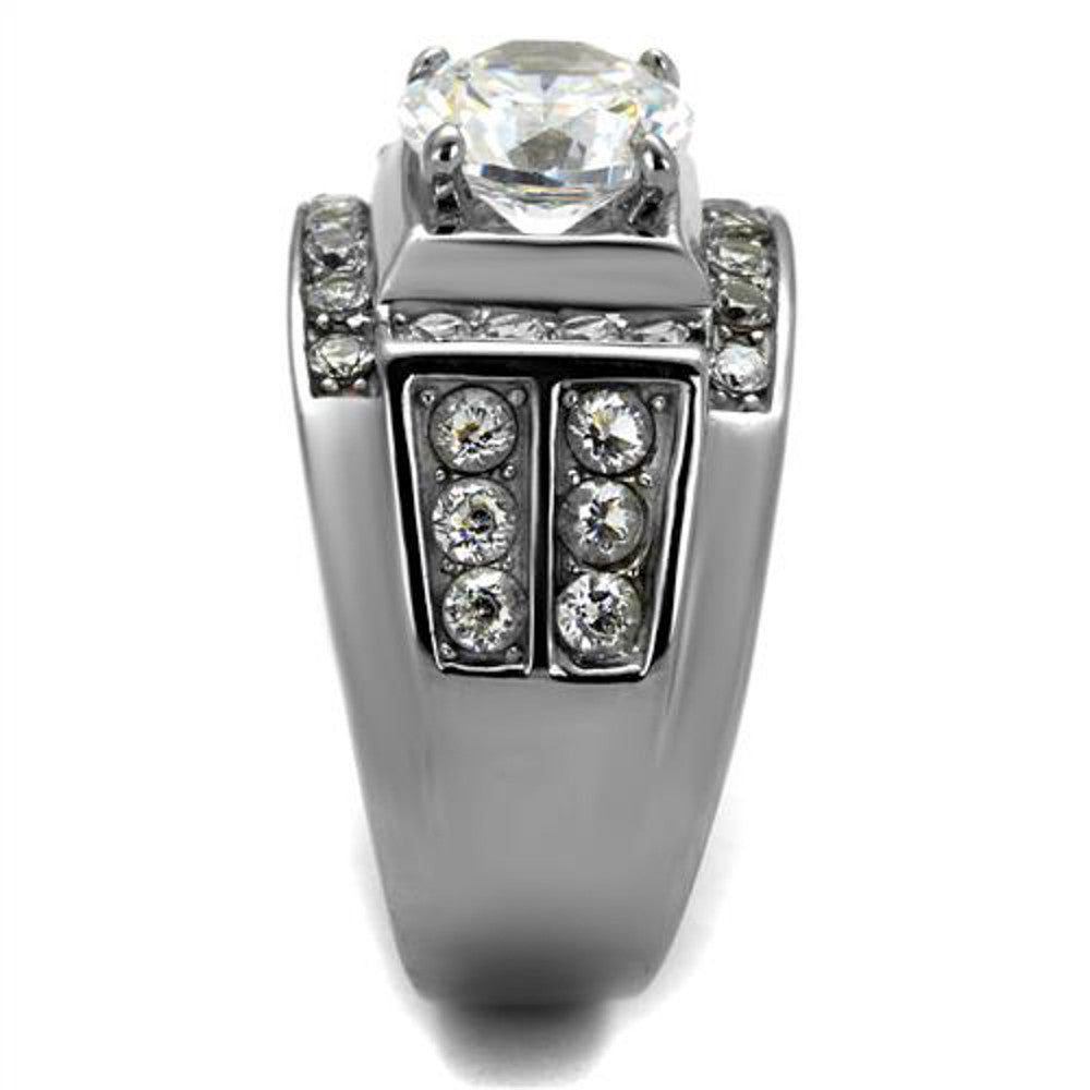 ARTK2305 Stainless Steel Silver Men's 4.03 Ct Round Cut Simulated Diamond Ring Sizes 8-13